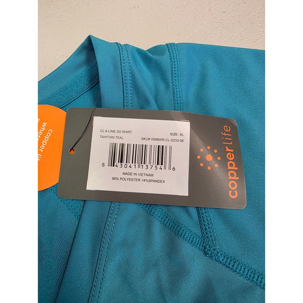 Copper Life Tahitian Teal Peplum Short Sleeve Shirt XL‎ V-Neck Copper Znergy - Picture 4 of 7